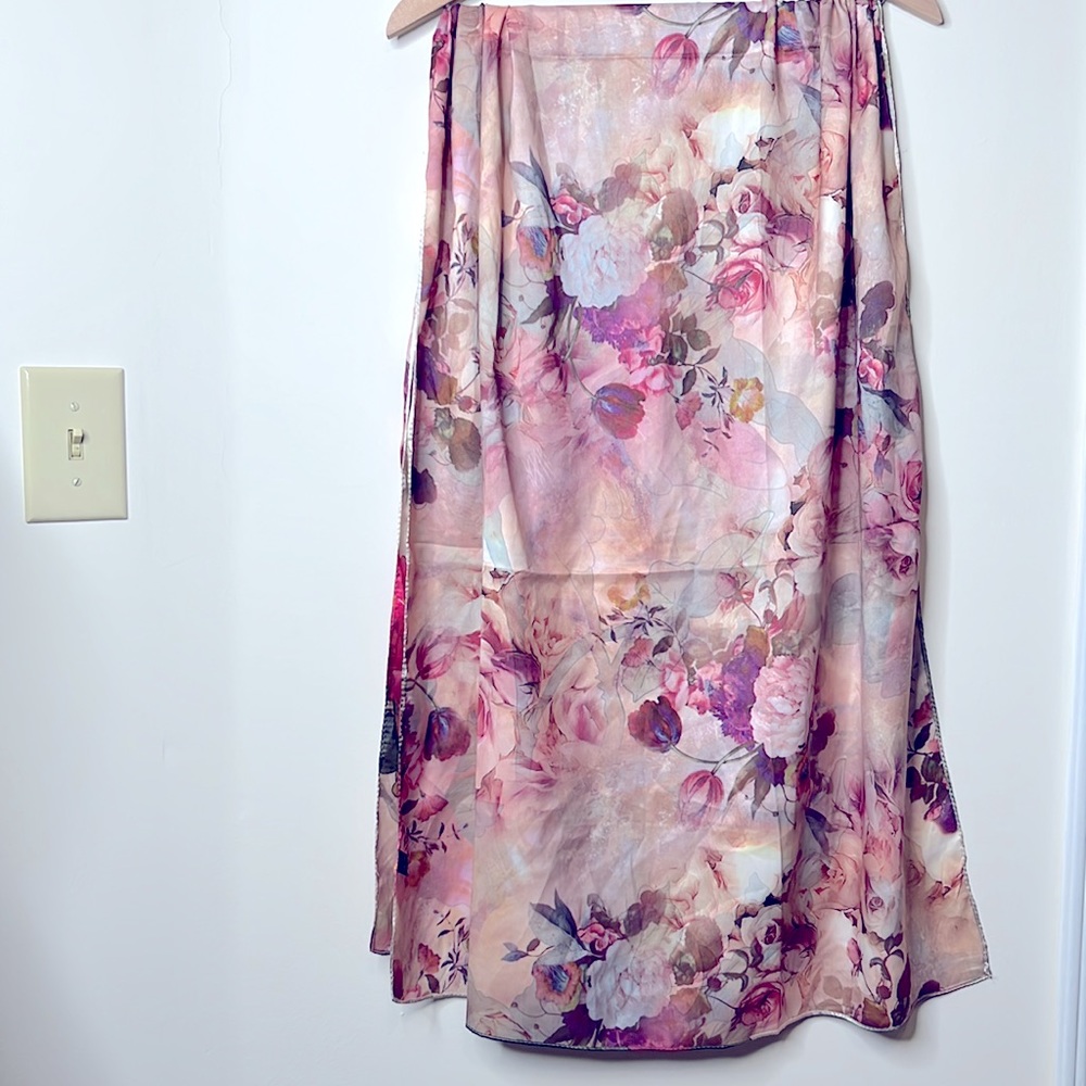 100% Silk Floral Scarf Vintage Double Sided - Picture 3 of 7